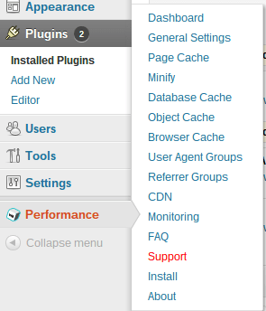 Выбор «Performance» в Plugins menu installing_the_module